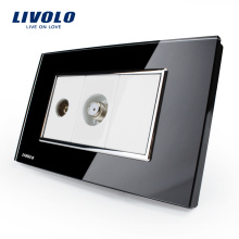 2016 hot selling Luxury Black Crystal Glass Panel tv socket US/AU Standard switch Livolo TV & SAT Socket VL-C391VST-82